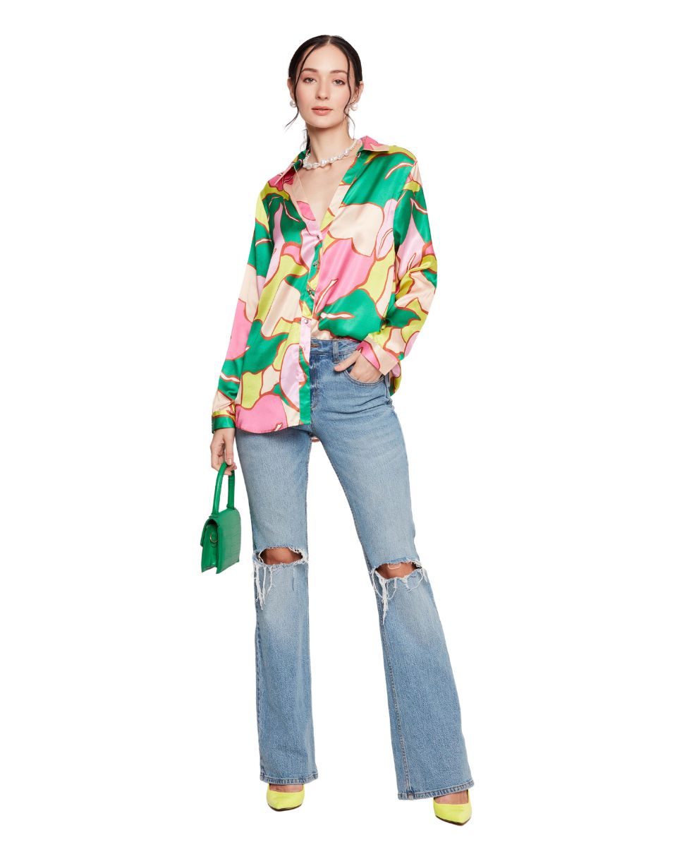 Satin Floral Printed Multicolor Shirt For Women