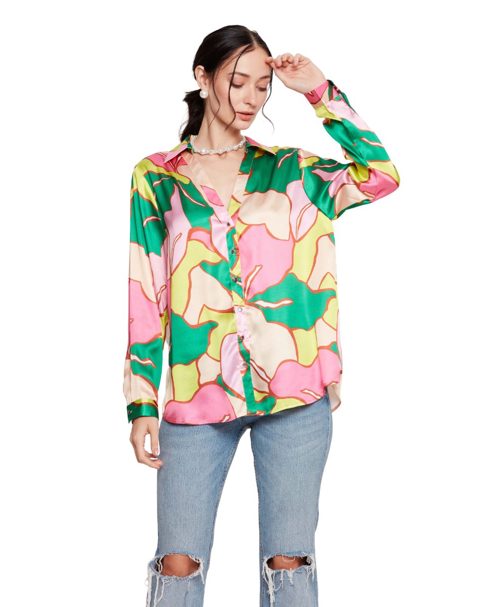 Satin Floral Printed Multicolor Shirt For Women
