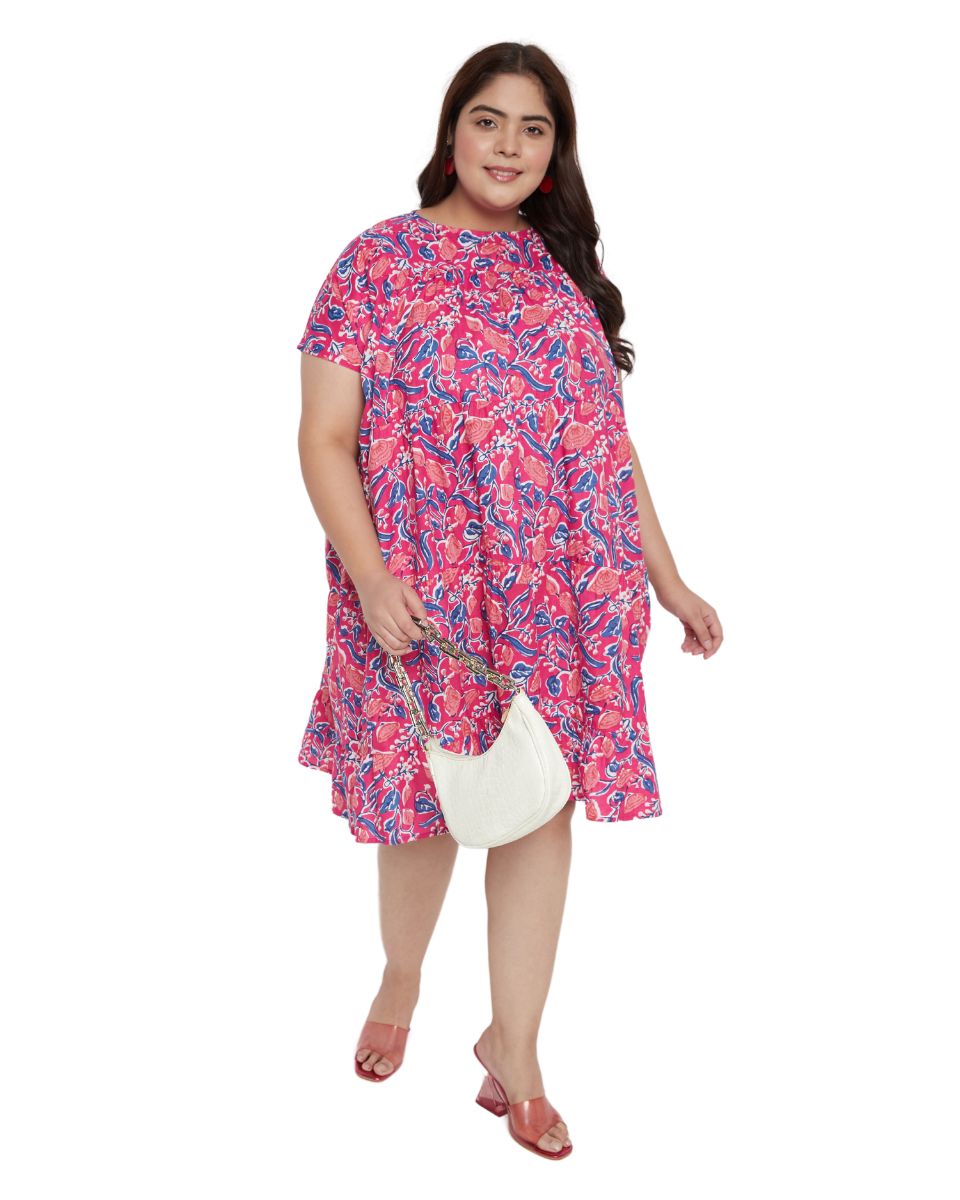 Rani Pink Floral Printed Cotton Tunic For Plus Size Women