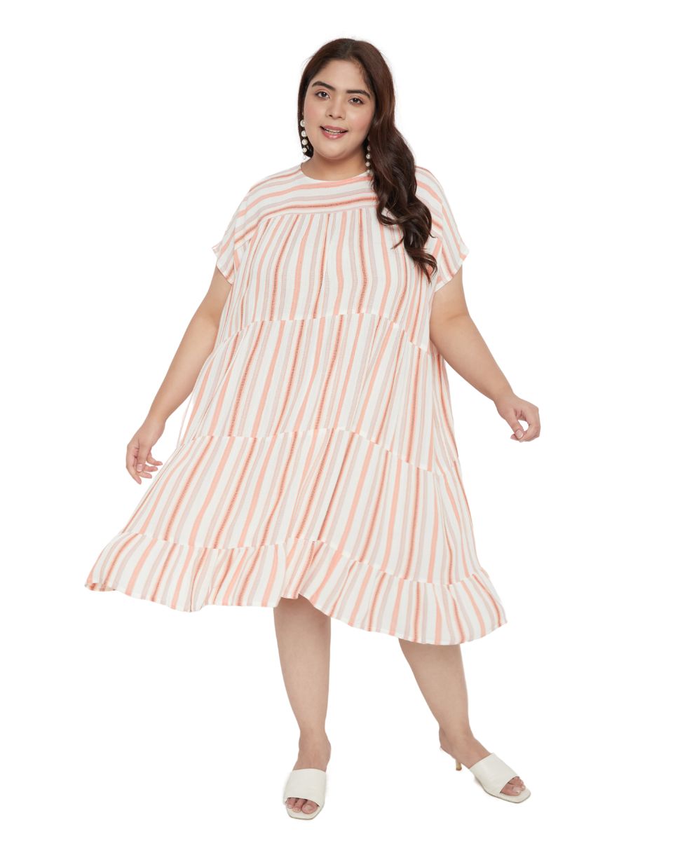 cotton midi dress plus size Off-White Striped Printed Cotton Midi Dress For Plus Size Women S