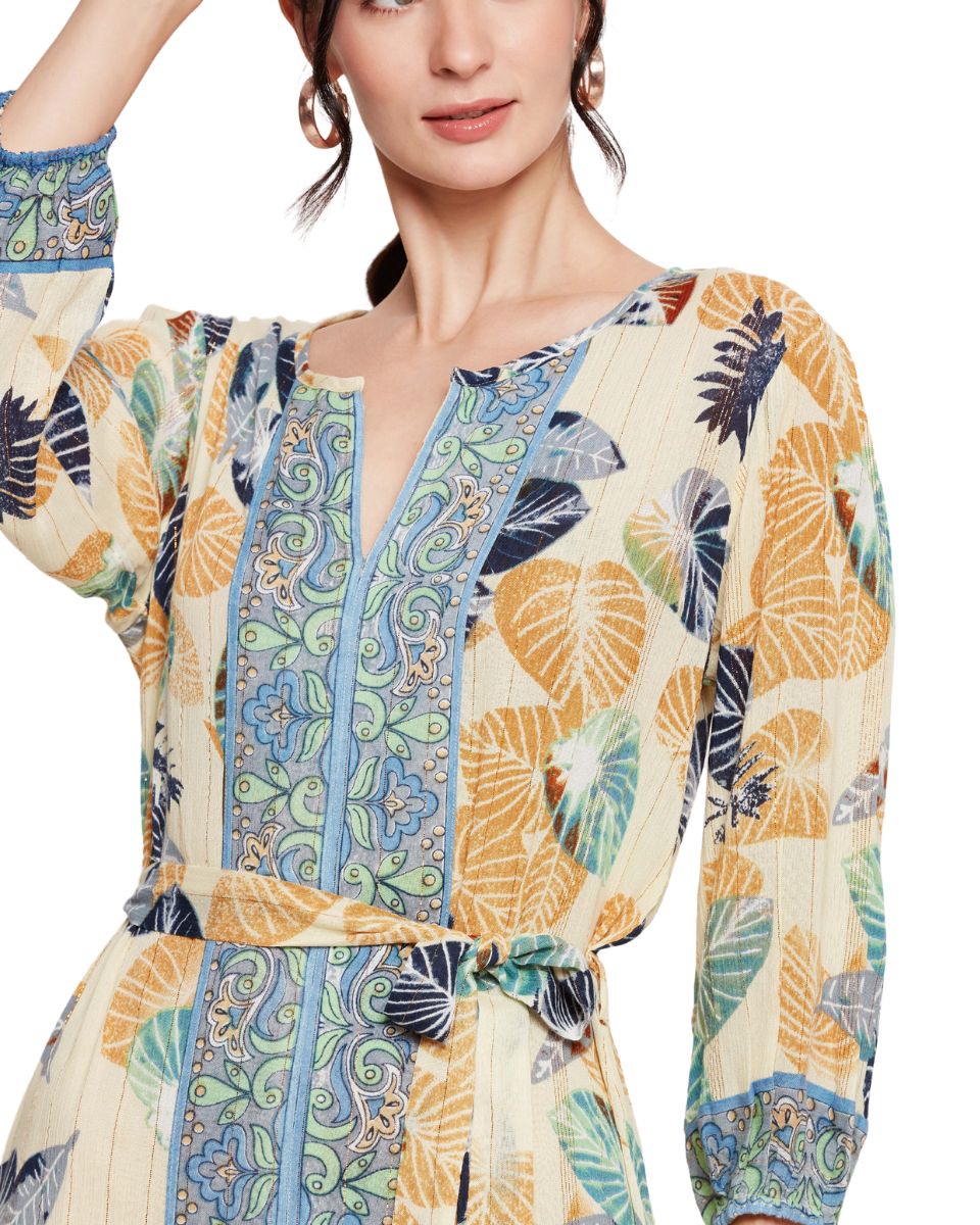 Cotton Leaf Printed Multicolor A Line Dress for Women