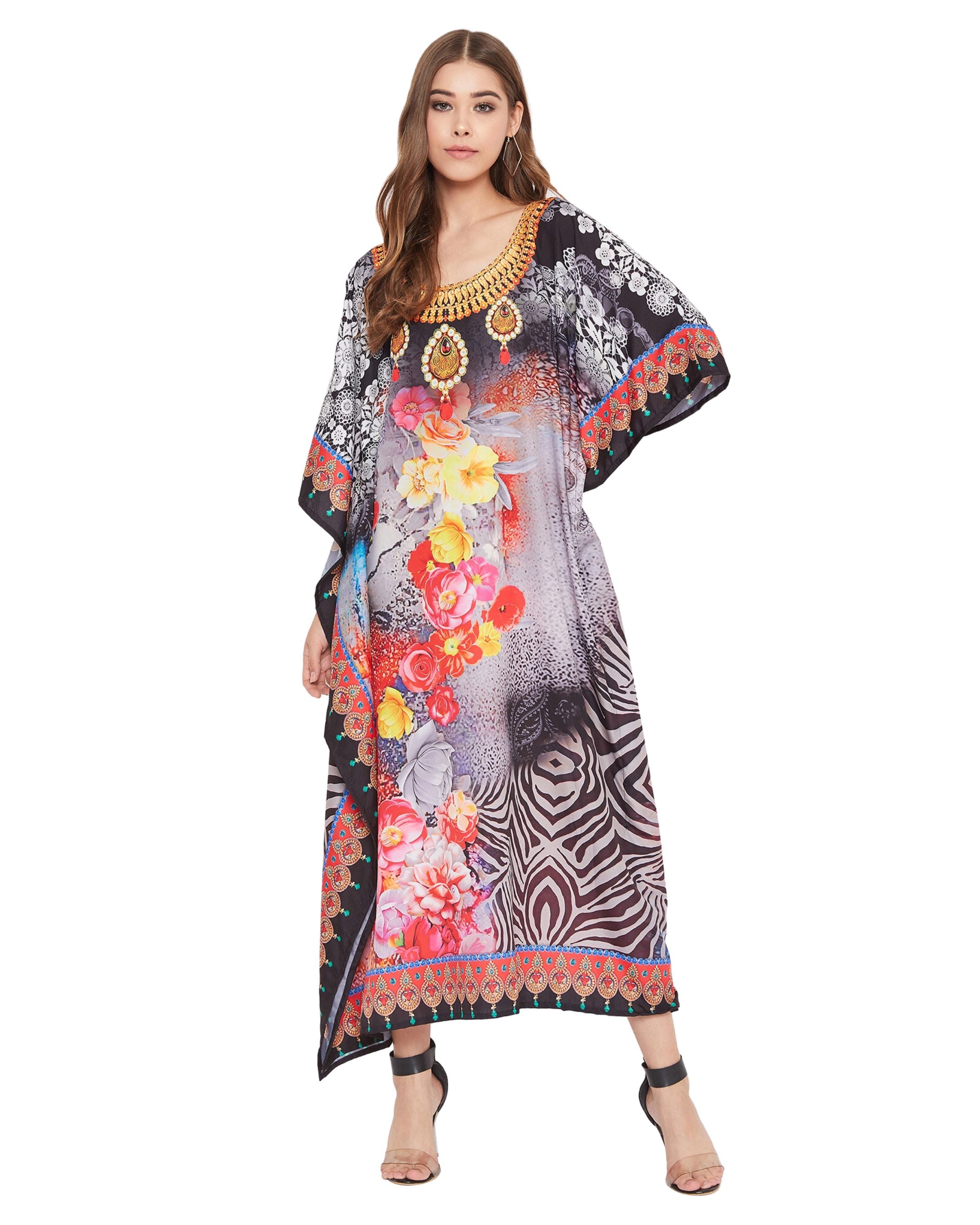 Gypsieblu Black Floral Kaftan