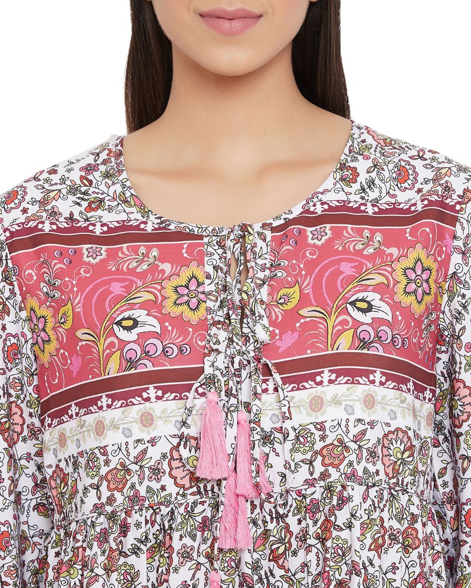 Floral Print Pink Cotton Casual Midi Dress for Women