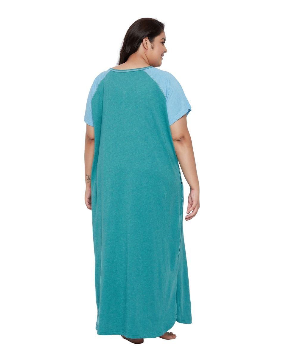 Poly Cotton Solid Green Loungewear Dress for Women