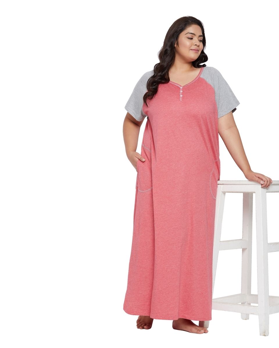 Red Solid Poly Cotton Melange Dress For Women