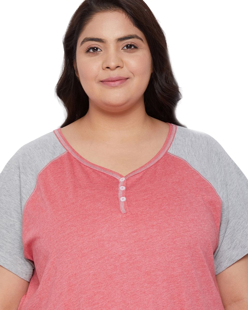 Red Solid Poly Cotton Melange Dress For Women