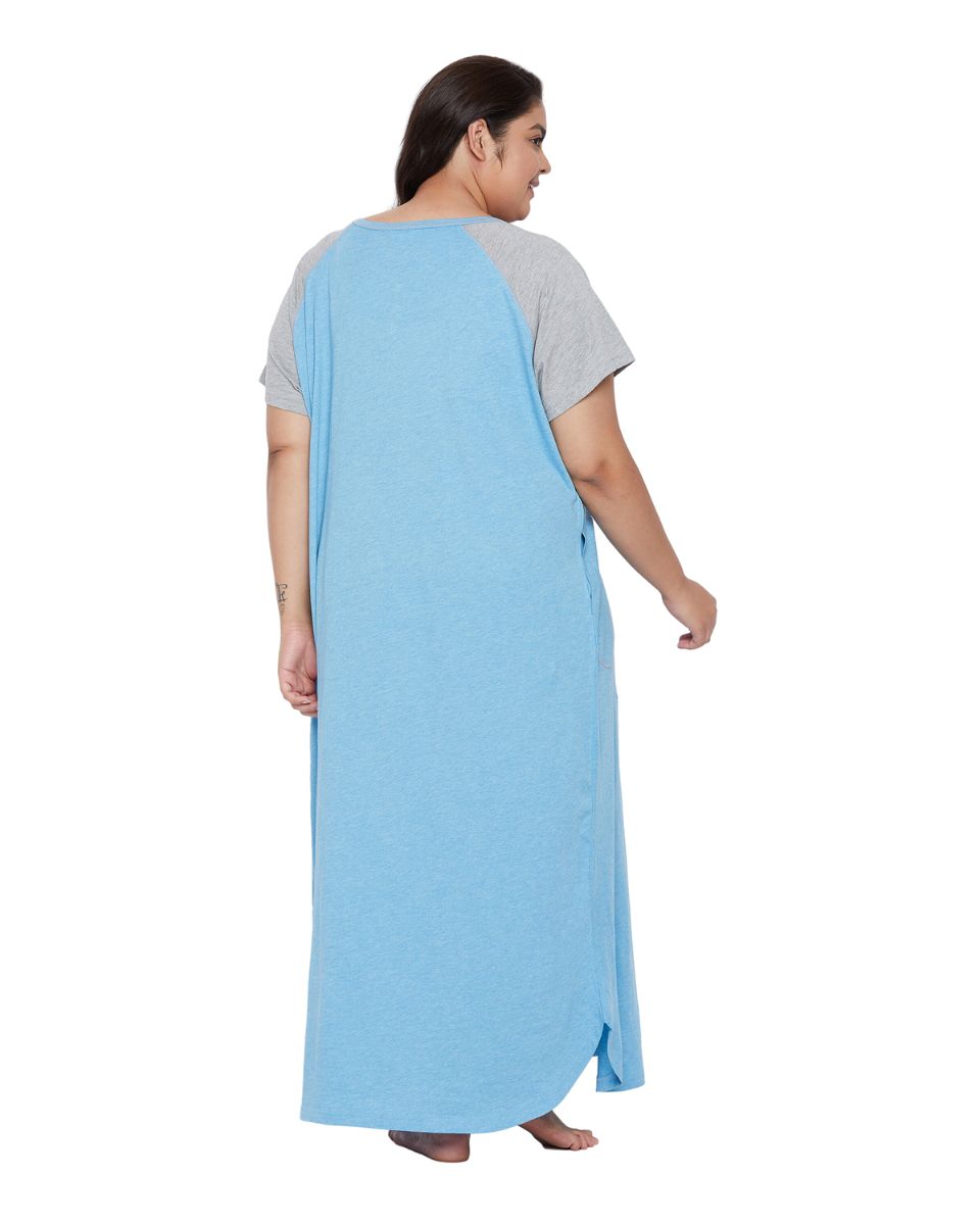 Sky Blue Poly Cotton Melange Dress For Women