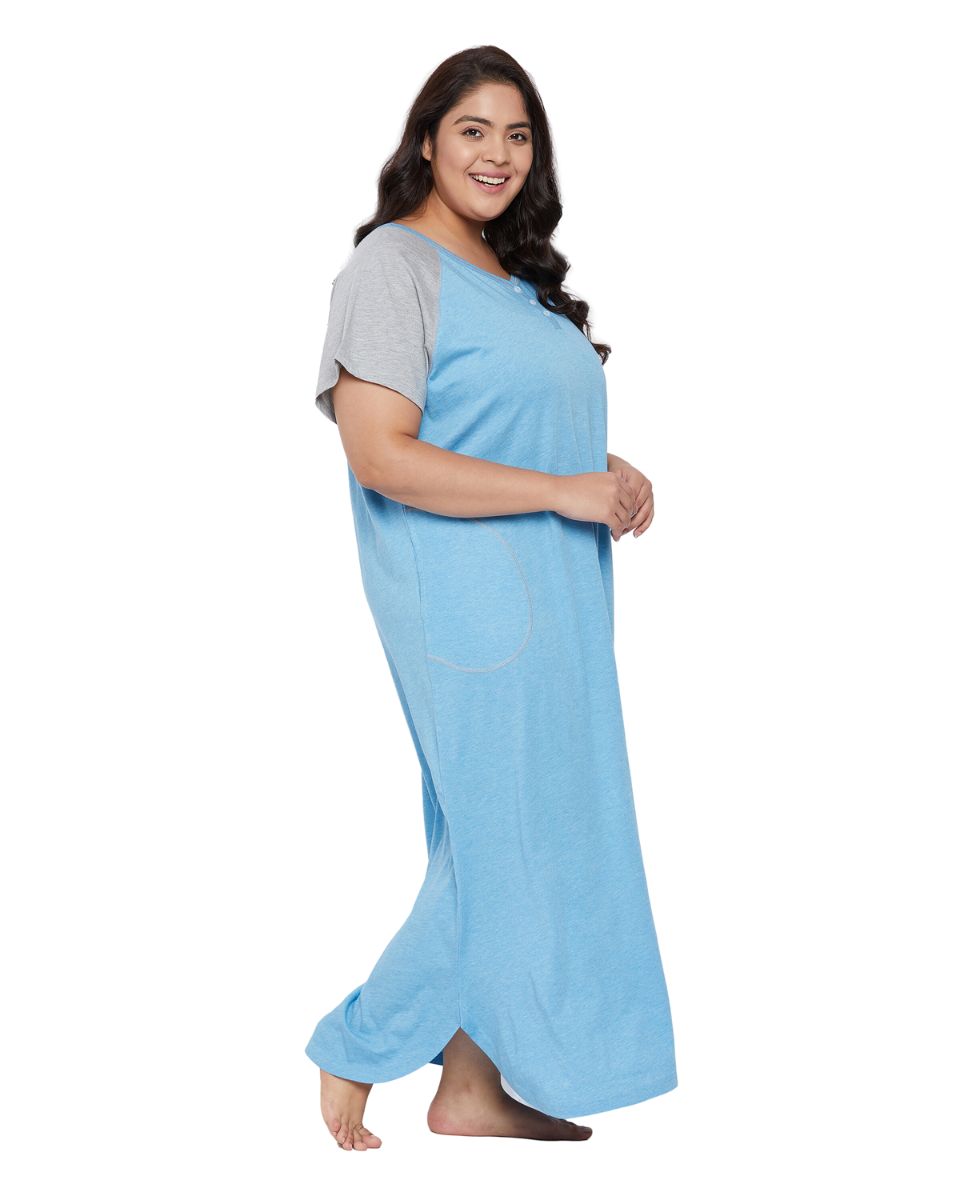 Sky Blue Poly Cotton Melange Dress For Women