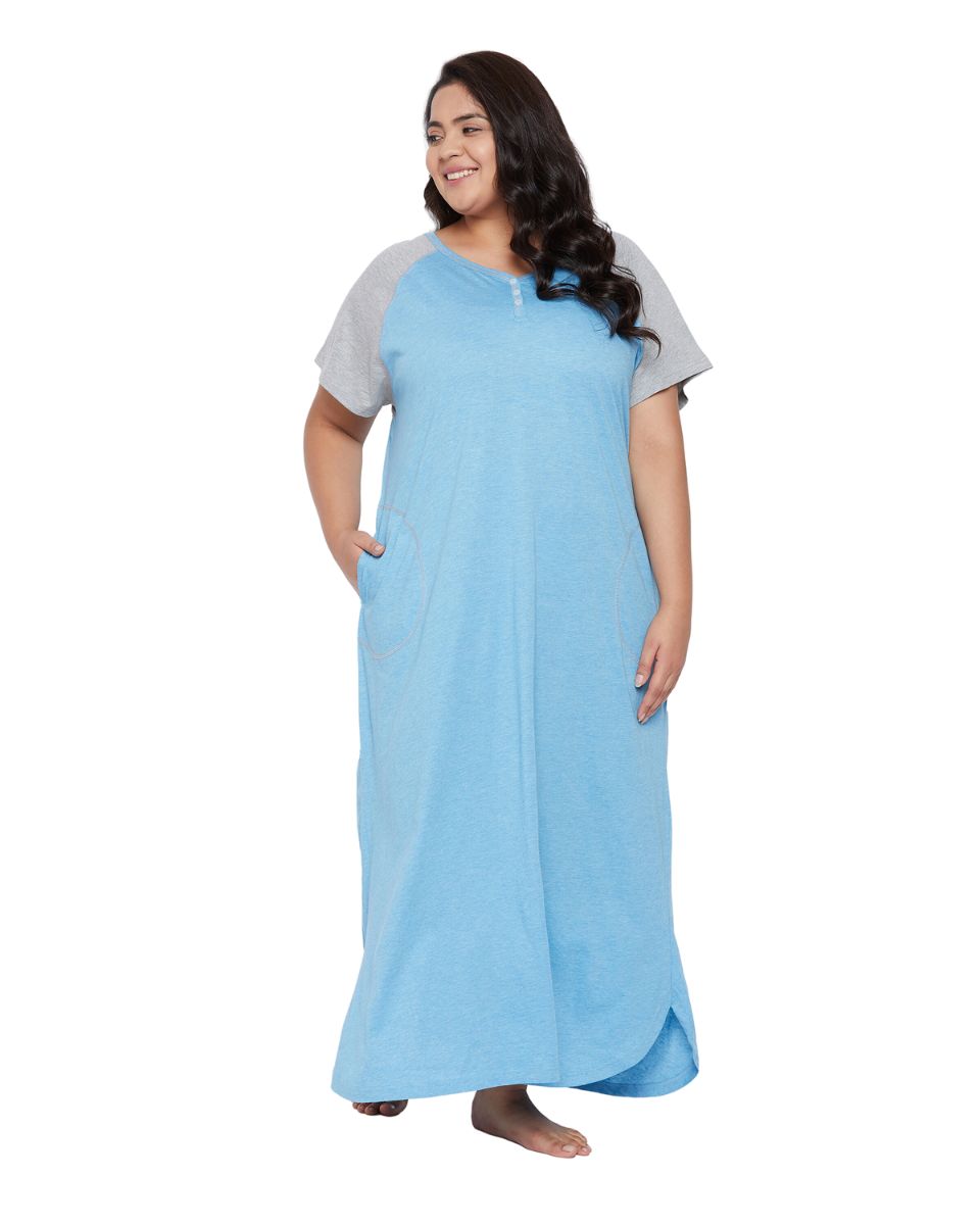 Sky Blue Poly Cotton Melange Dress For Women