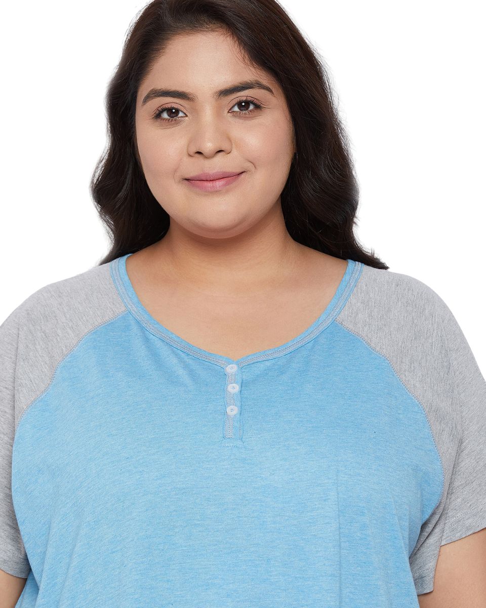 Sky Blue Poly Cotton Melange Dress For Women