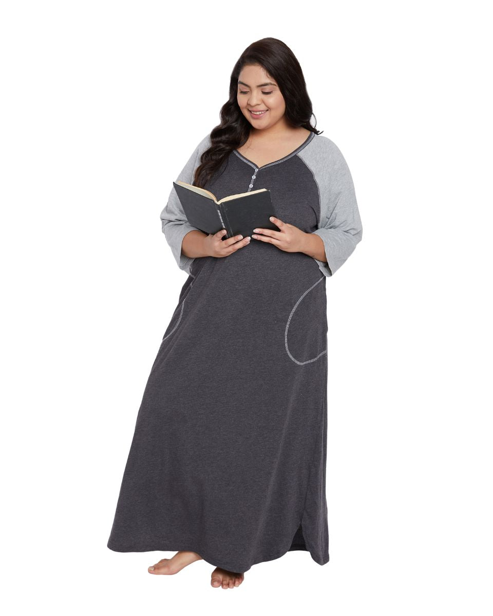 Solid Black Poly Cotton Melange Dress for Women