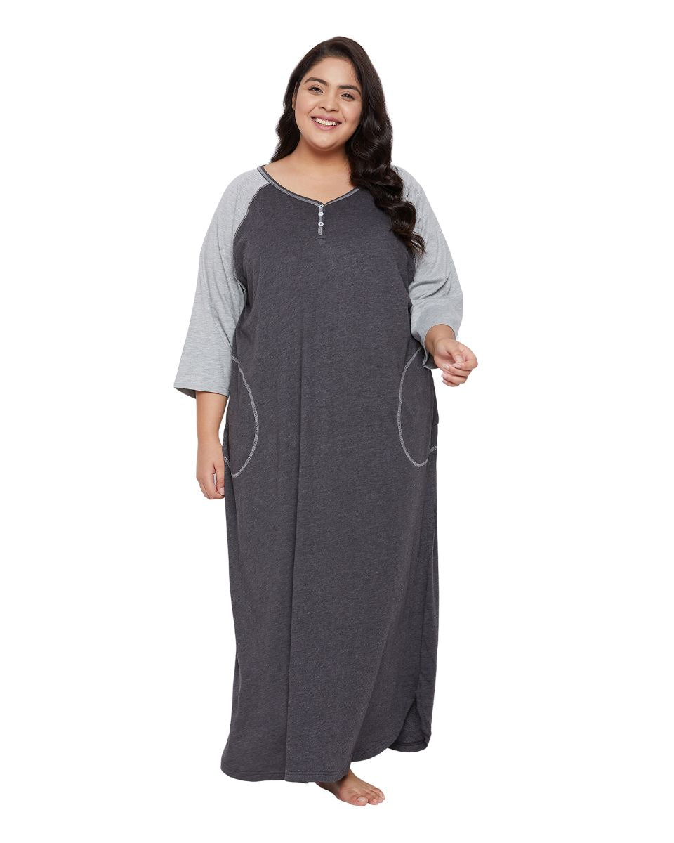 Solid Black Poly Cotton Melange Dress for Women