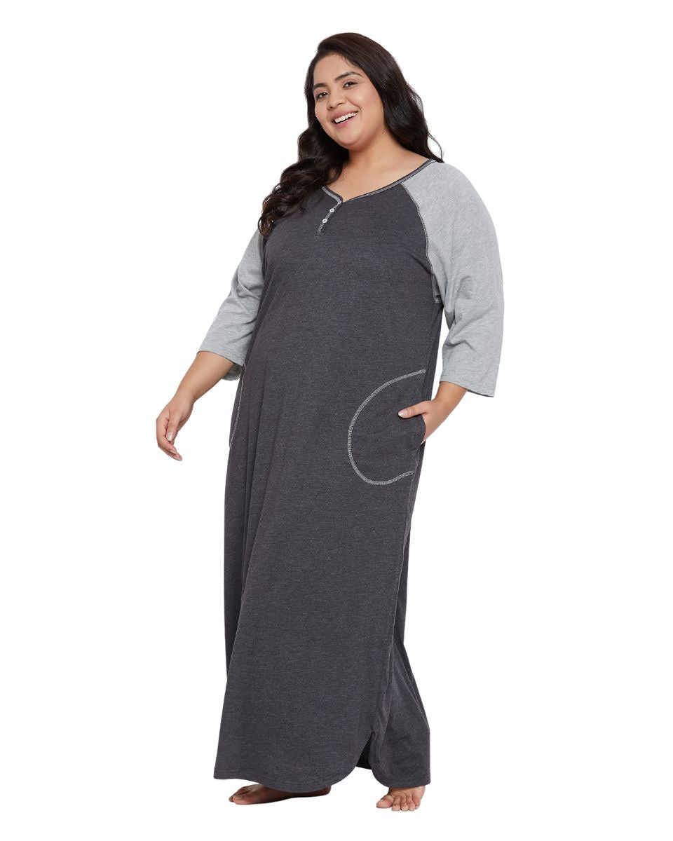 Solid Black Poly Cotton Melange Dress for Women