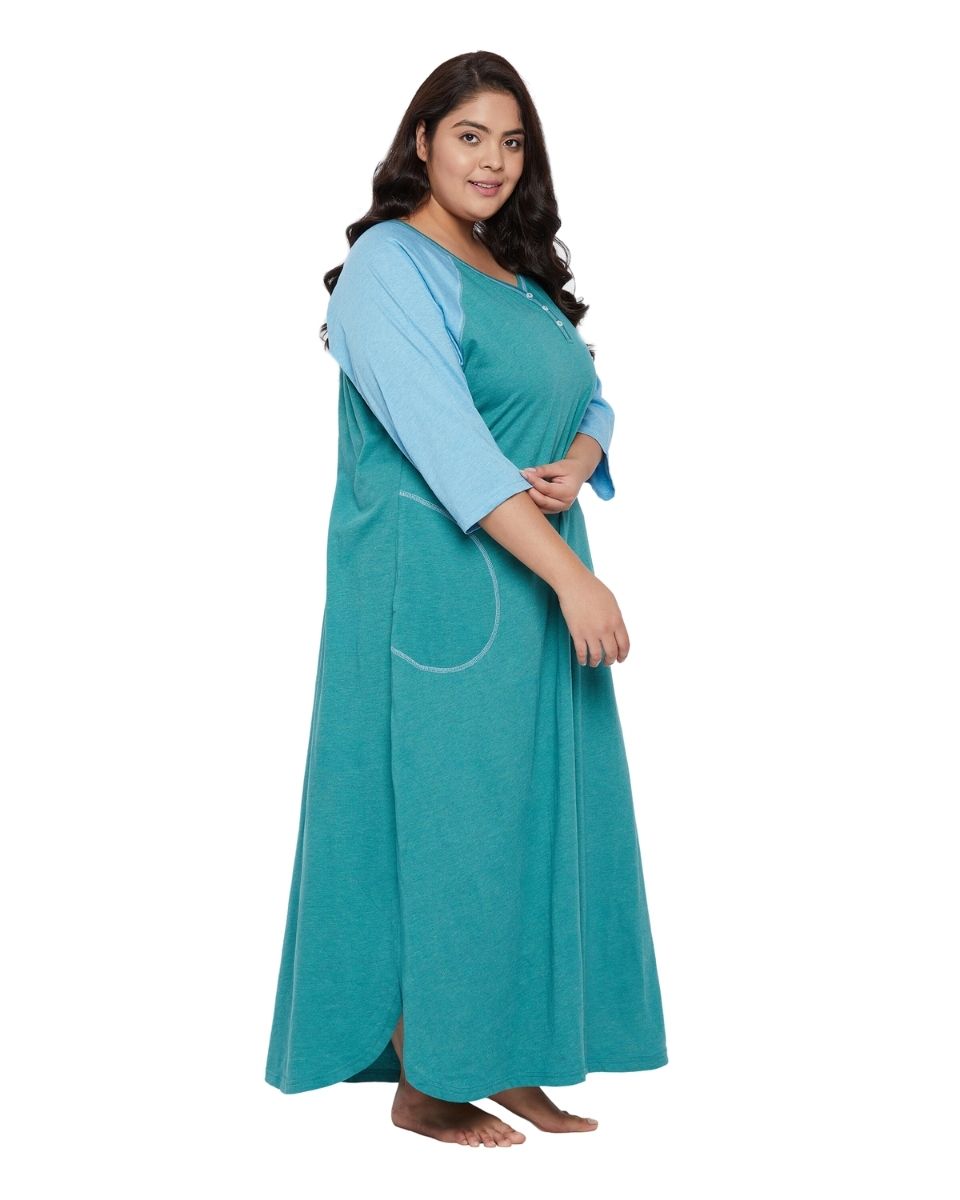Green Casual Long Sleeve Melange Dress With Pockets For Women