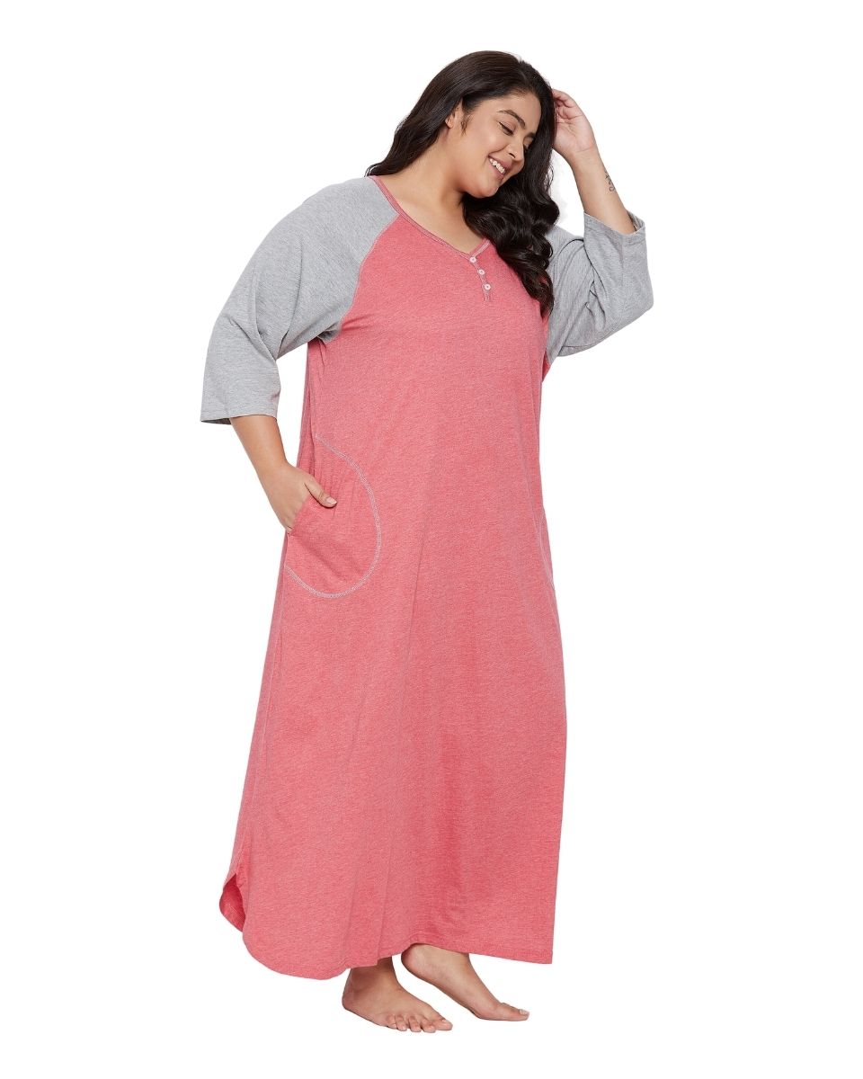 Red Solid Poly Cotton Melange Dress For Women