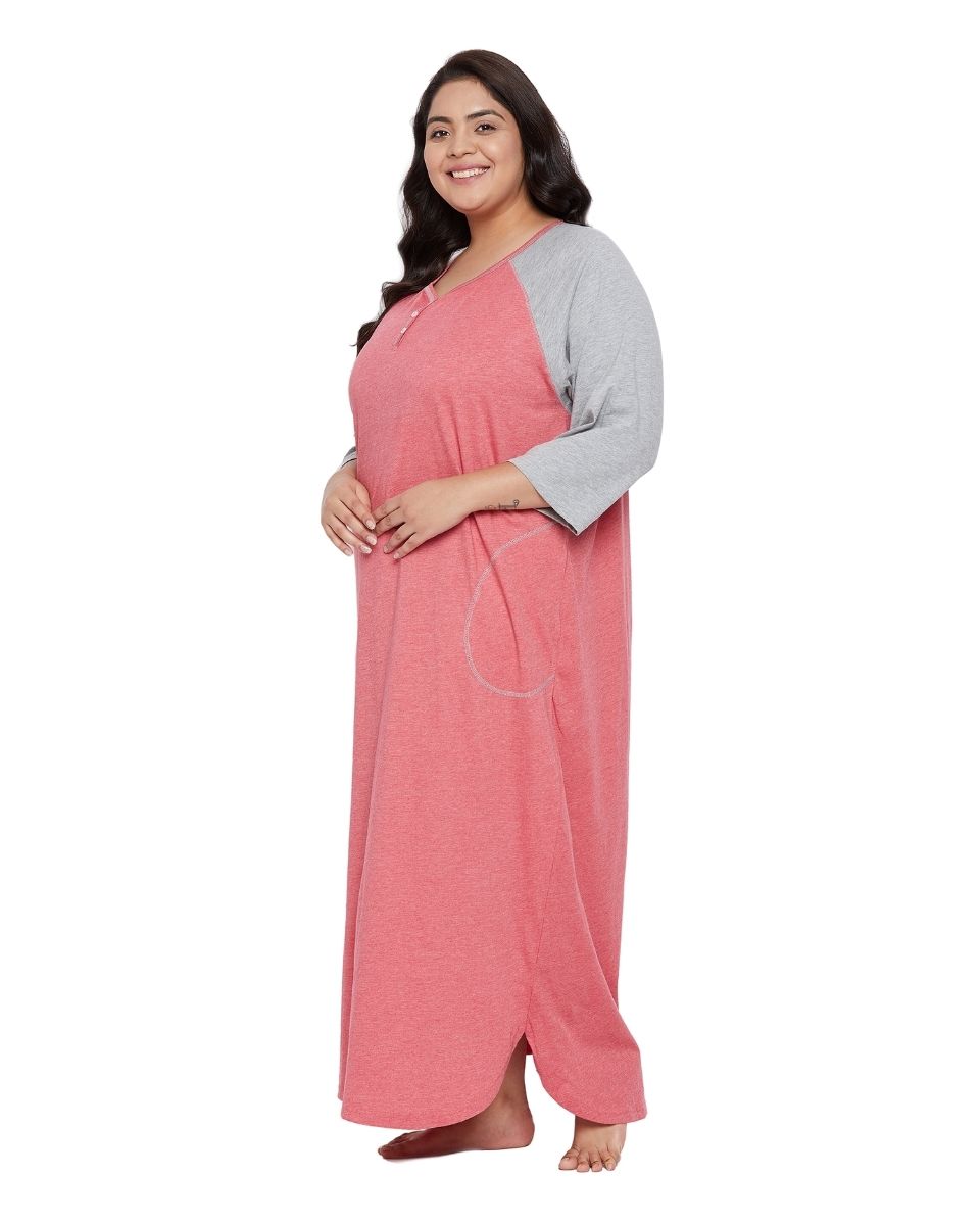 Red Solid Poly Cotton Melange Dress For Women