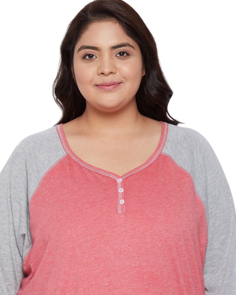 Red Solid Poly Cotton Melange Dress For Women