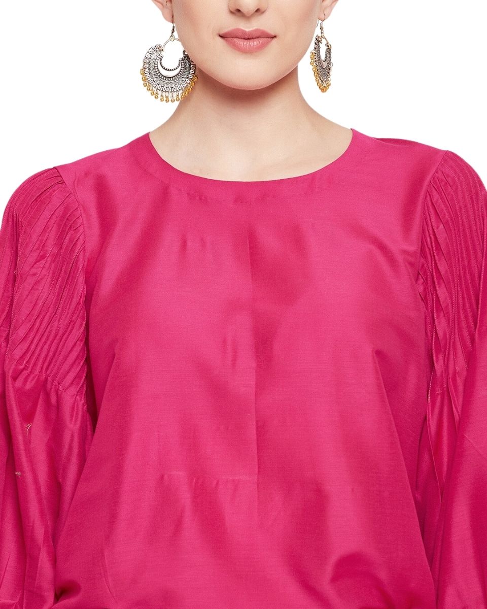 Solid Camellia Rose Cotton Silk Dress For Women