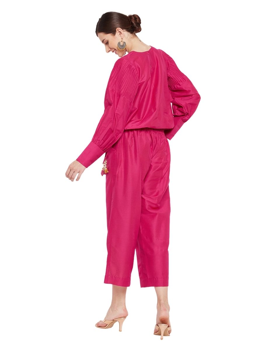 Solid Camellia Rose Cotton Silk Dress For Women