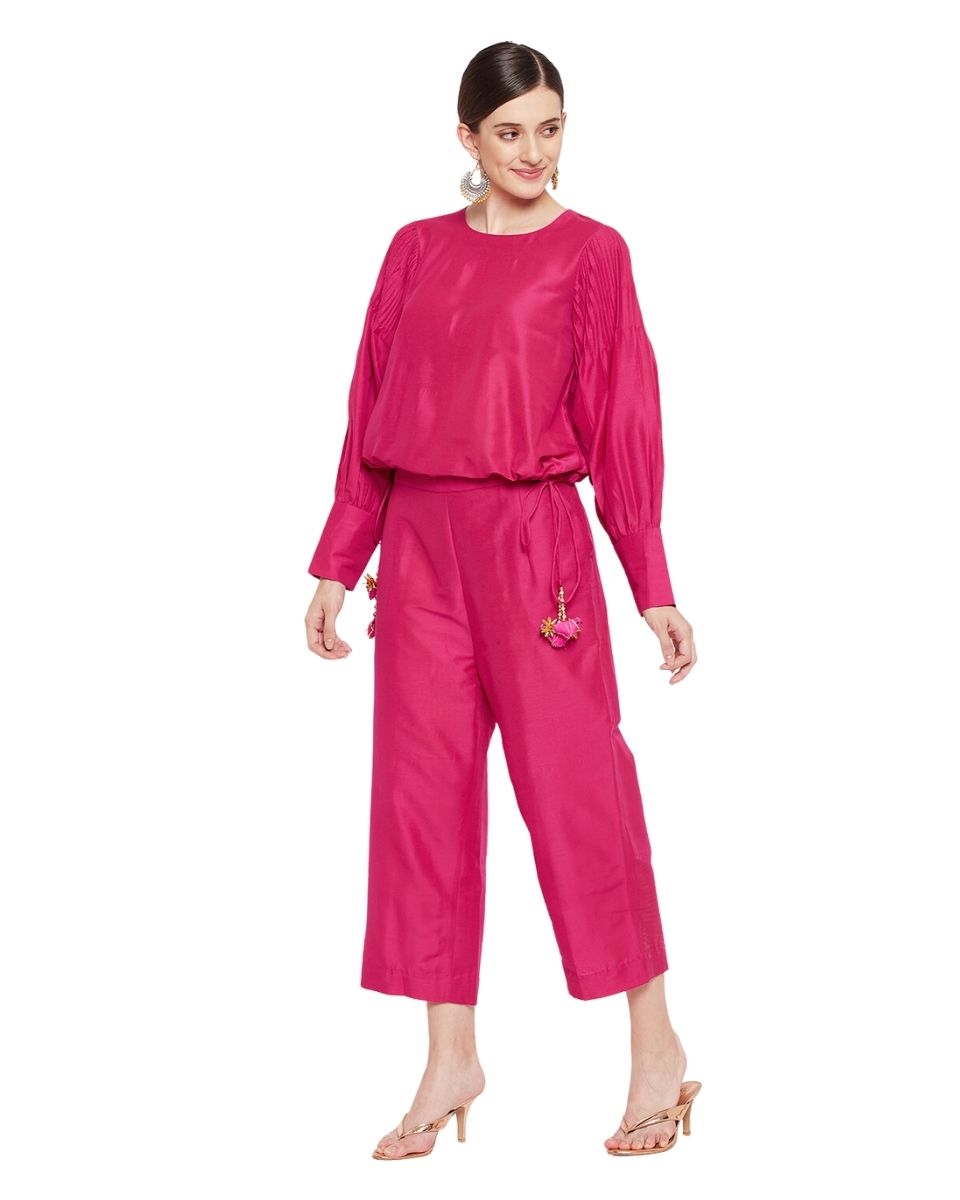 Solid Camellia Rose Cotton Silk Dress For Women