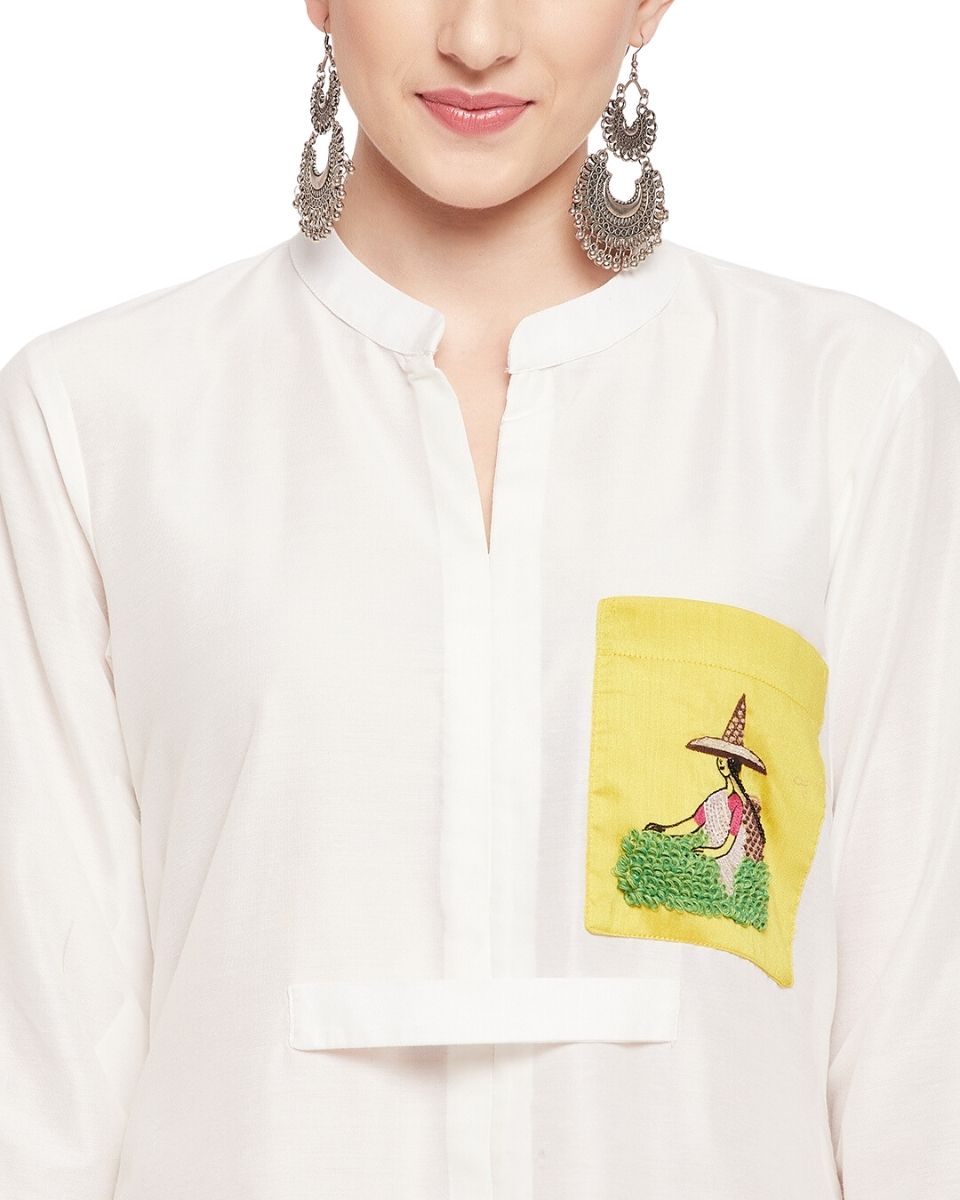 Solid White Cotton Silk Dress For Women