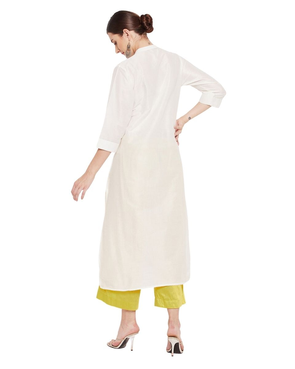 Solid White Cotton Silk Dress For Women