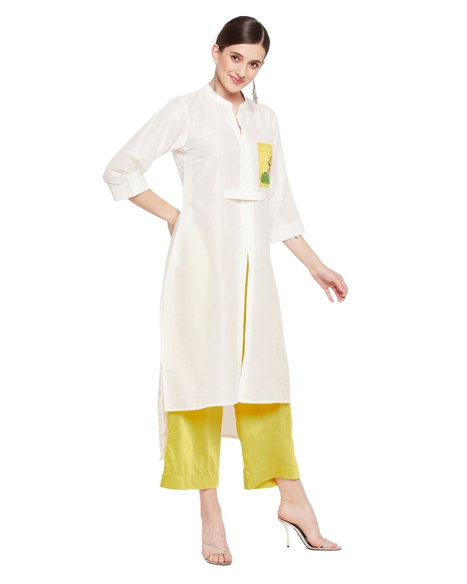 Solid White Cotton Silk Dress For Women