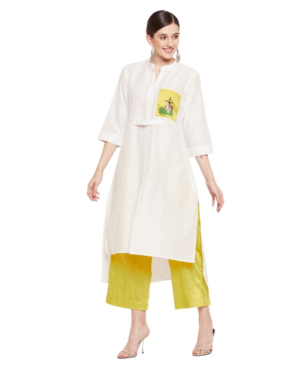 Solid White Cotton Silk Dress For Women