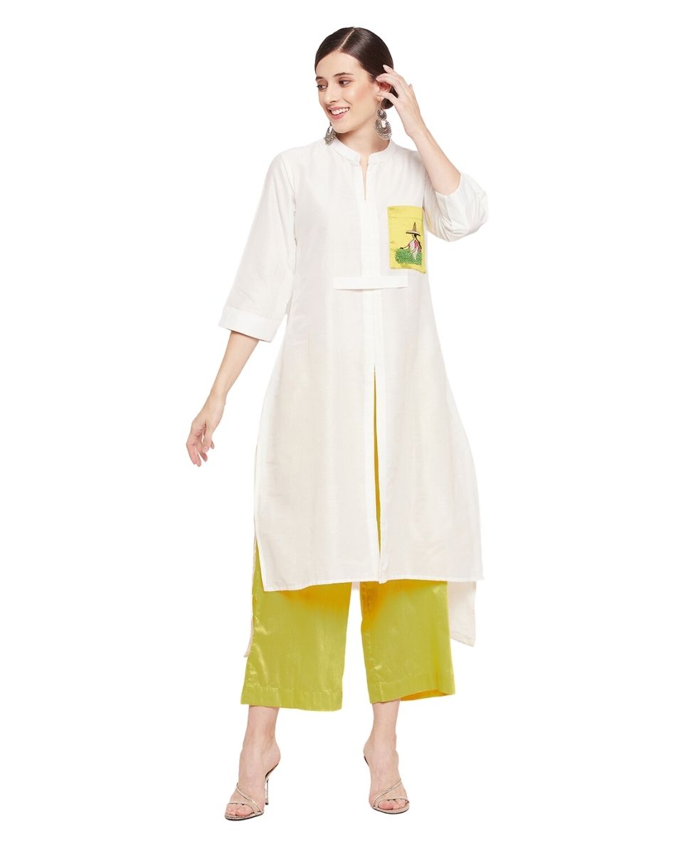Solid White Cotton Silk Dress For Women