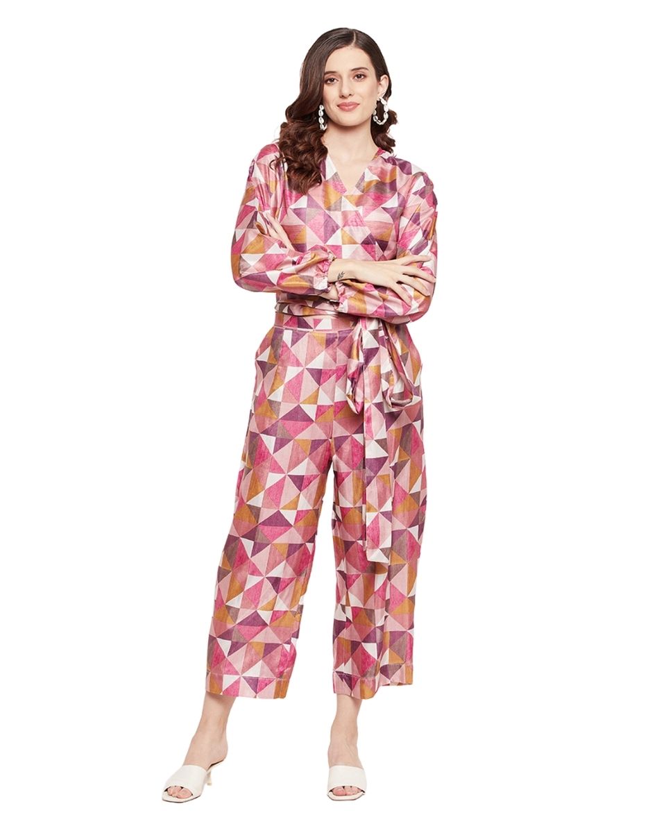 Geometric Printed Multicolor Paper Silk Dress For Women