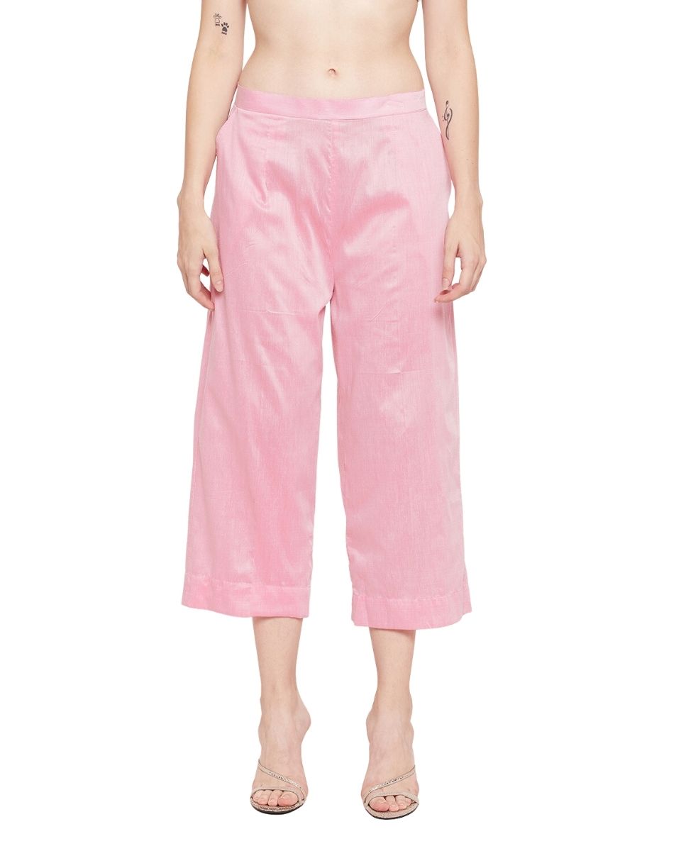 Hot Pink Embroidered Cotton Silk Dress For Women