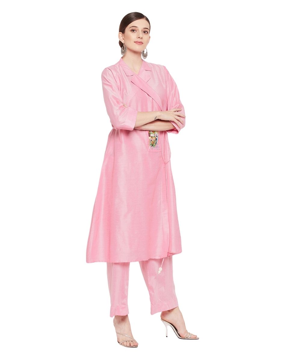 Hot Pink Embroidered Cotton Silk Dress For Women