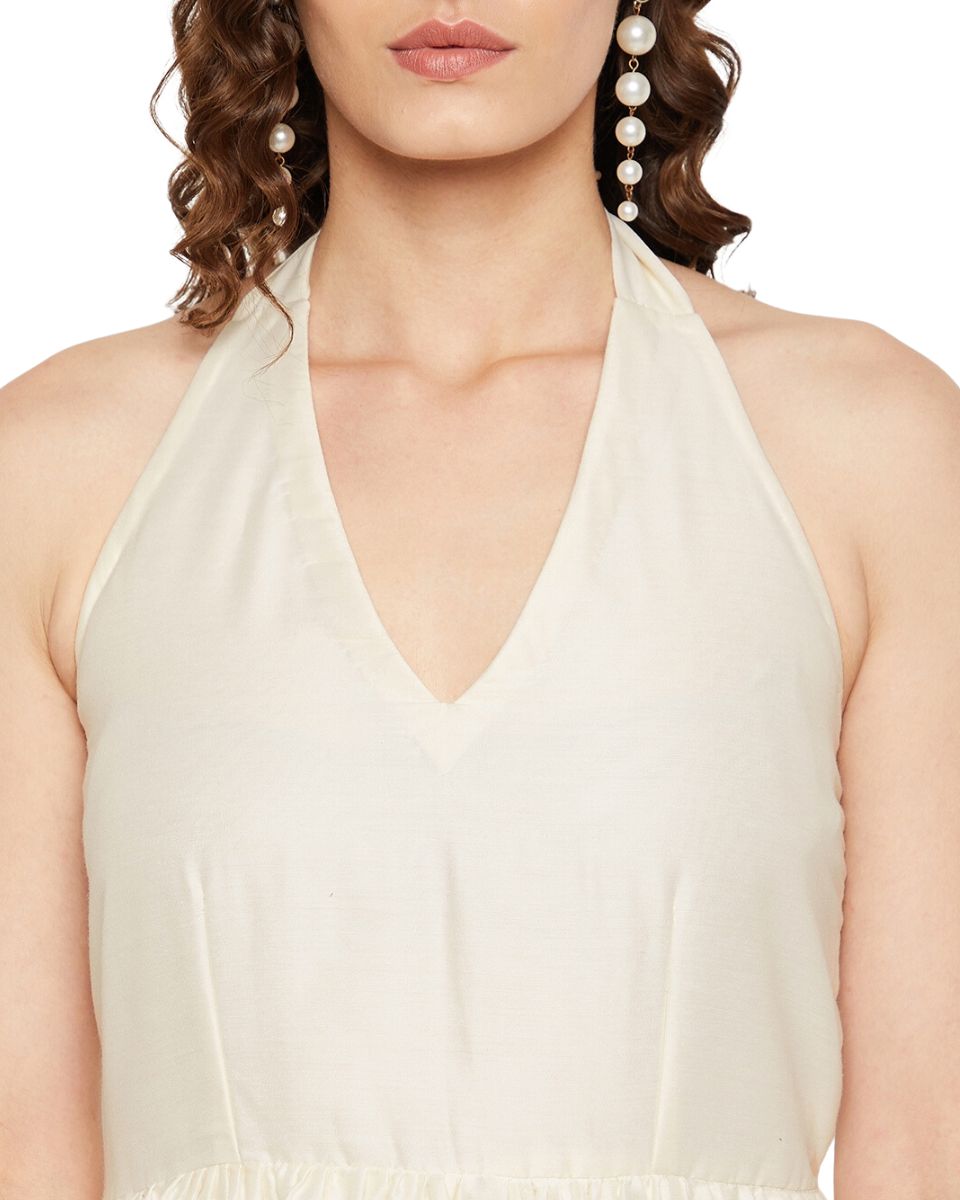 Solid Off-White Cotton Silk Dress For Women