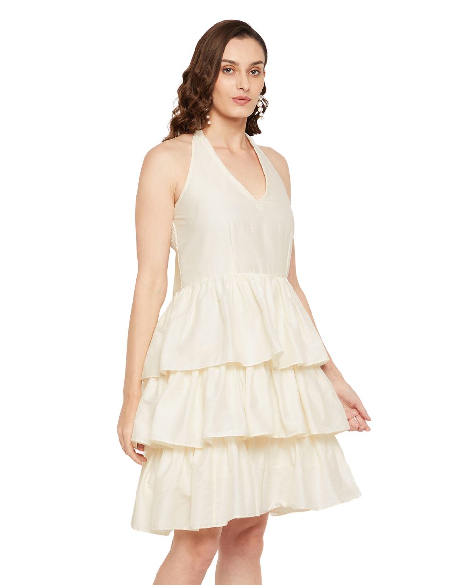 Solid Off-White Cotton Silk Dress For Women