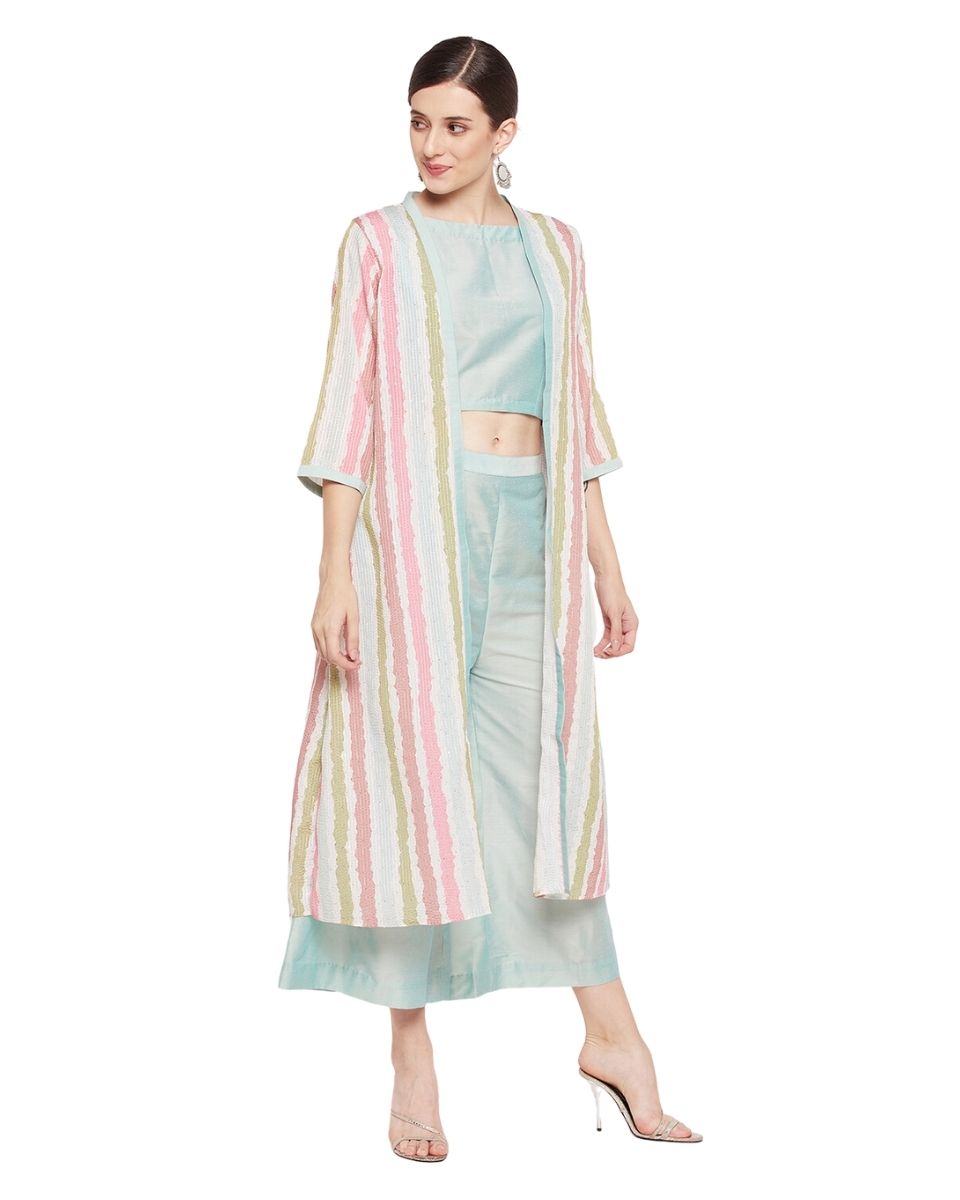 Stripe Printed Green Chinon Dress for Women