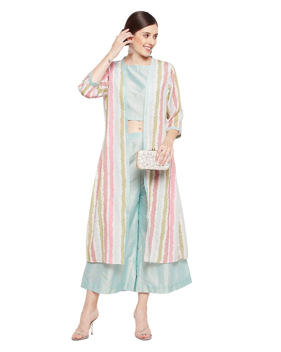 Stripe Printed Green Chinon Dress for Women