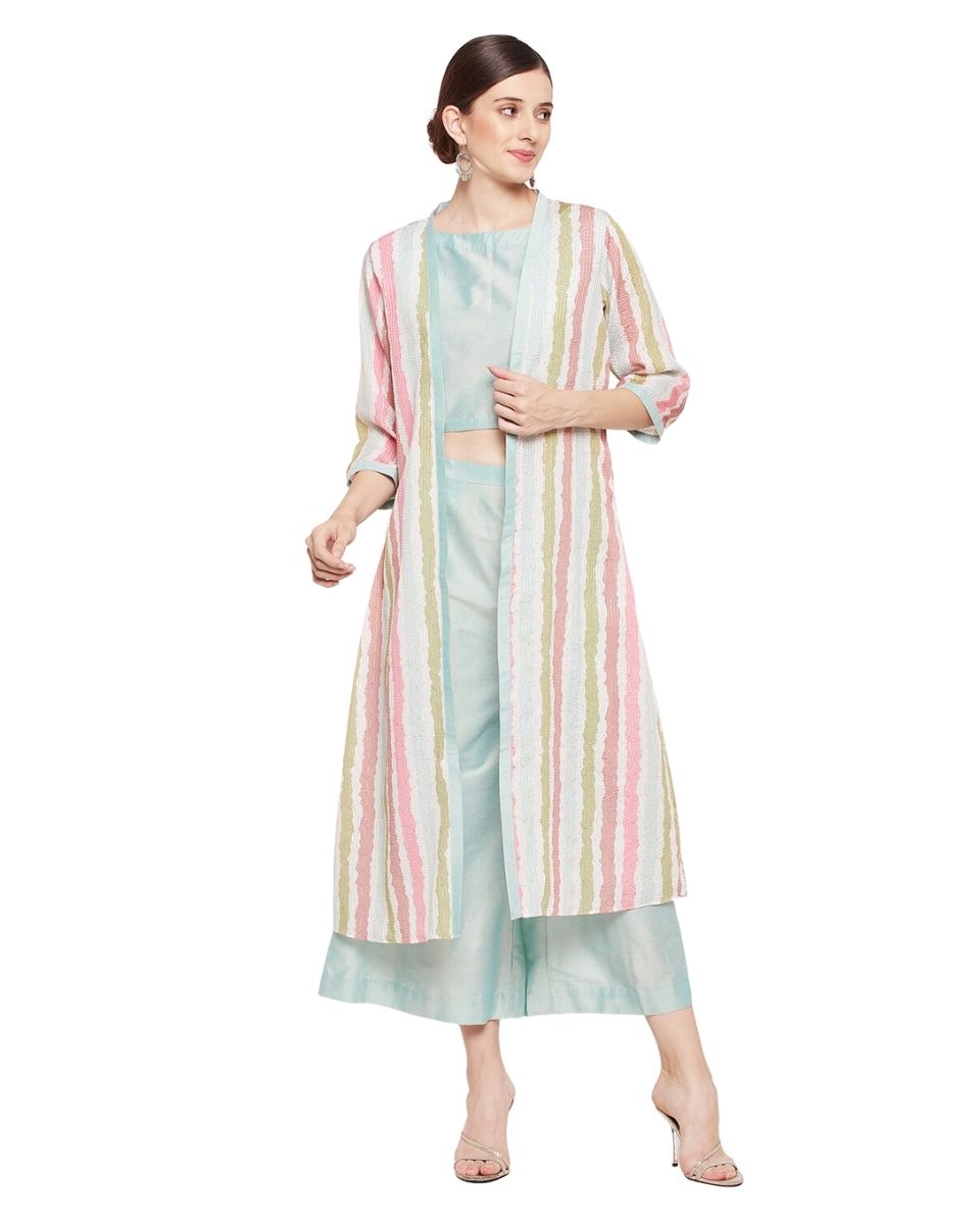 Stripe Printed Green Chinon Dress for Women