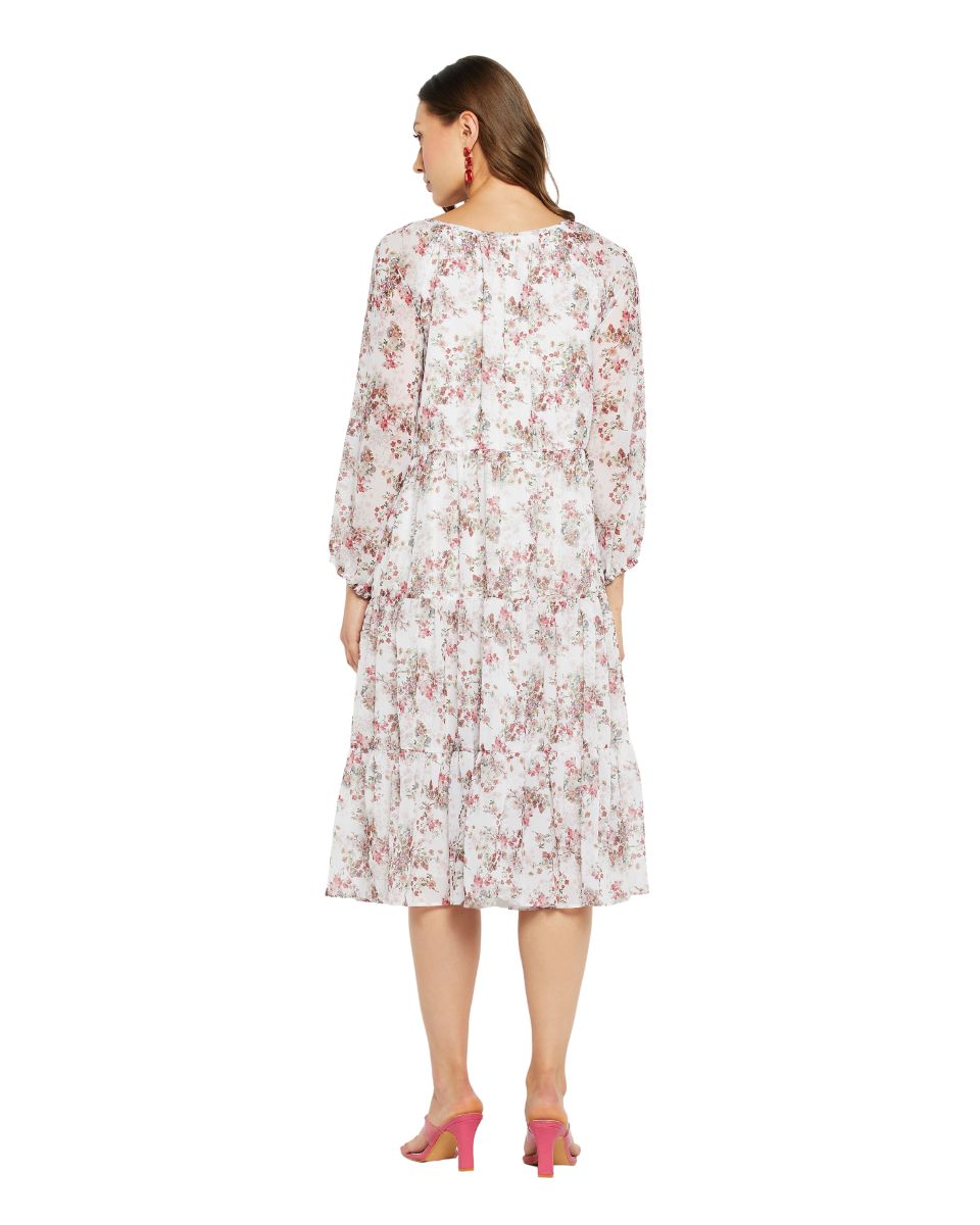Floral Printed Off-White Midi Dress For Women