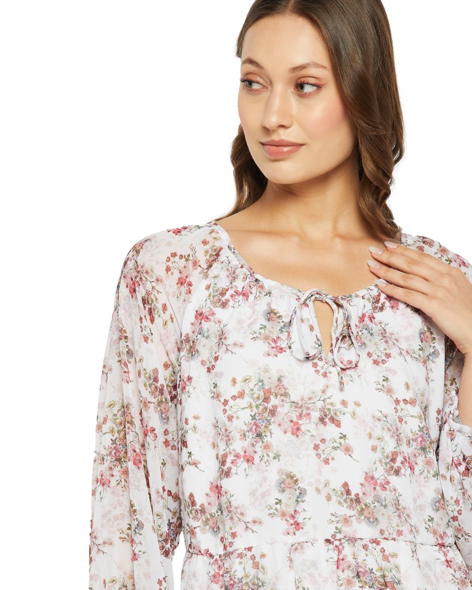 Floral Printed Off-White Midi Dress For Women