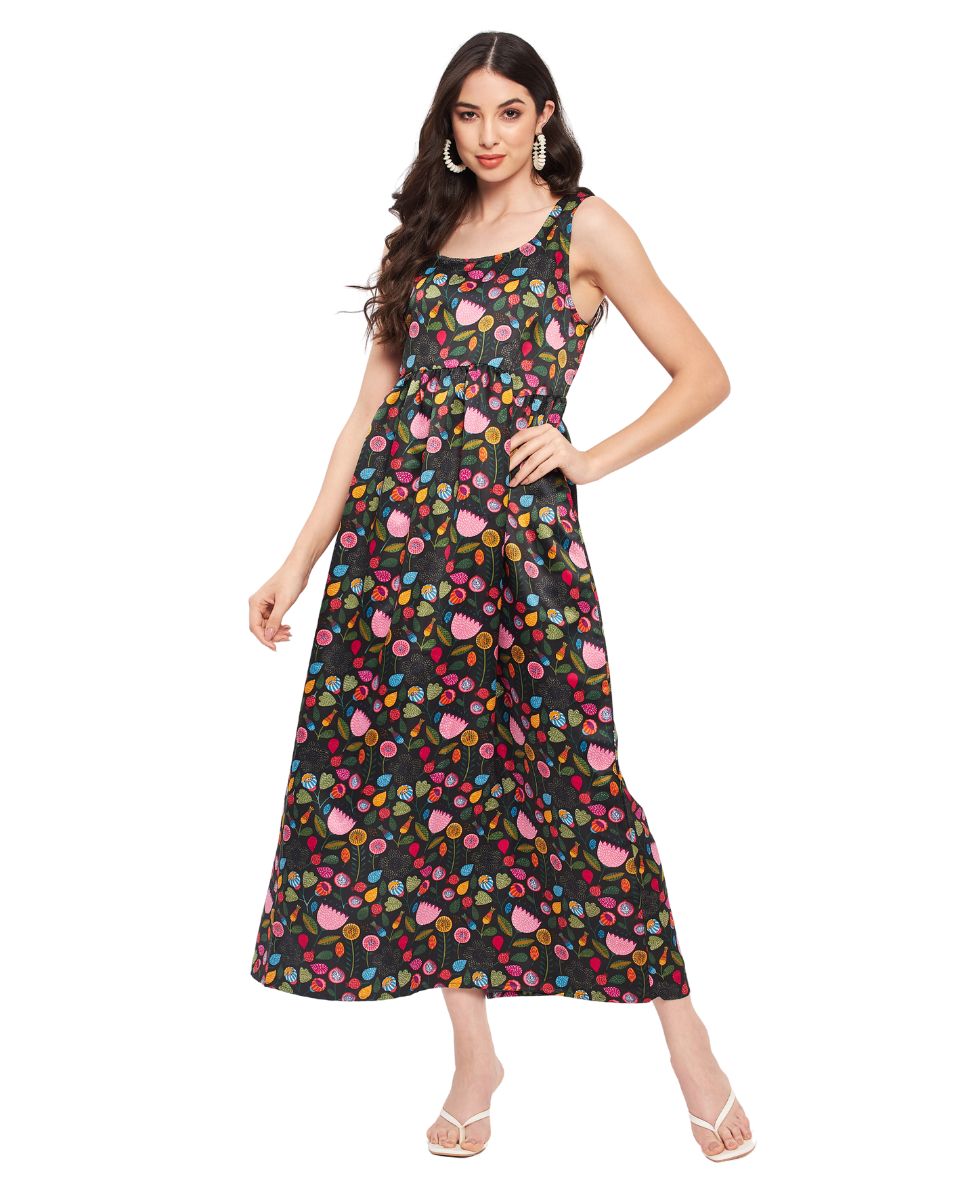 Floral Print Multicolor Polyester Women Maxi Dress for Holiday Party M