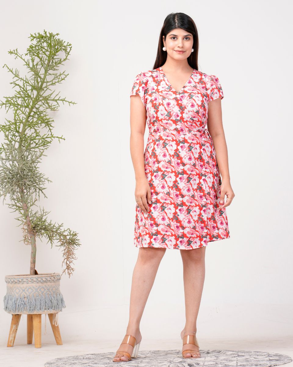 Floral Printed Rivera Red Boho Midi Dress For Women