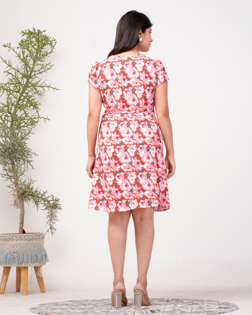 Floral Printed Rivera Red Boho Midi Dress For Women