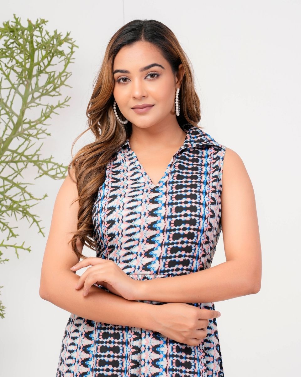 Ikat Printed Gray Casual Midi Dress For Women