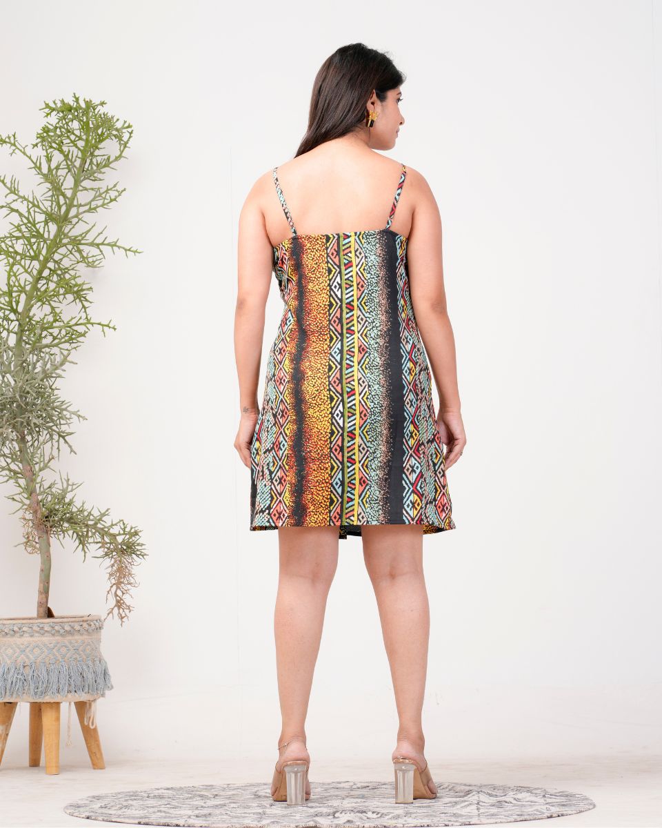 Black Stripped Cami Strap Dress For Women