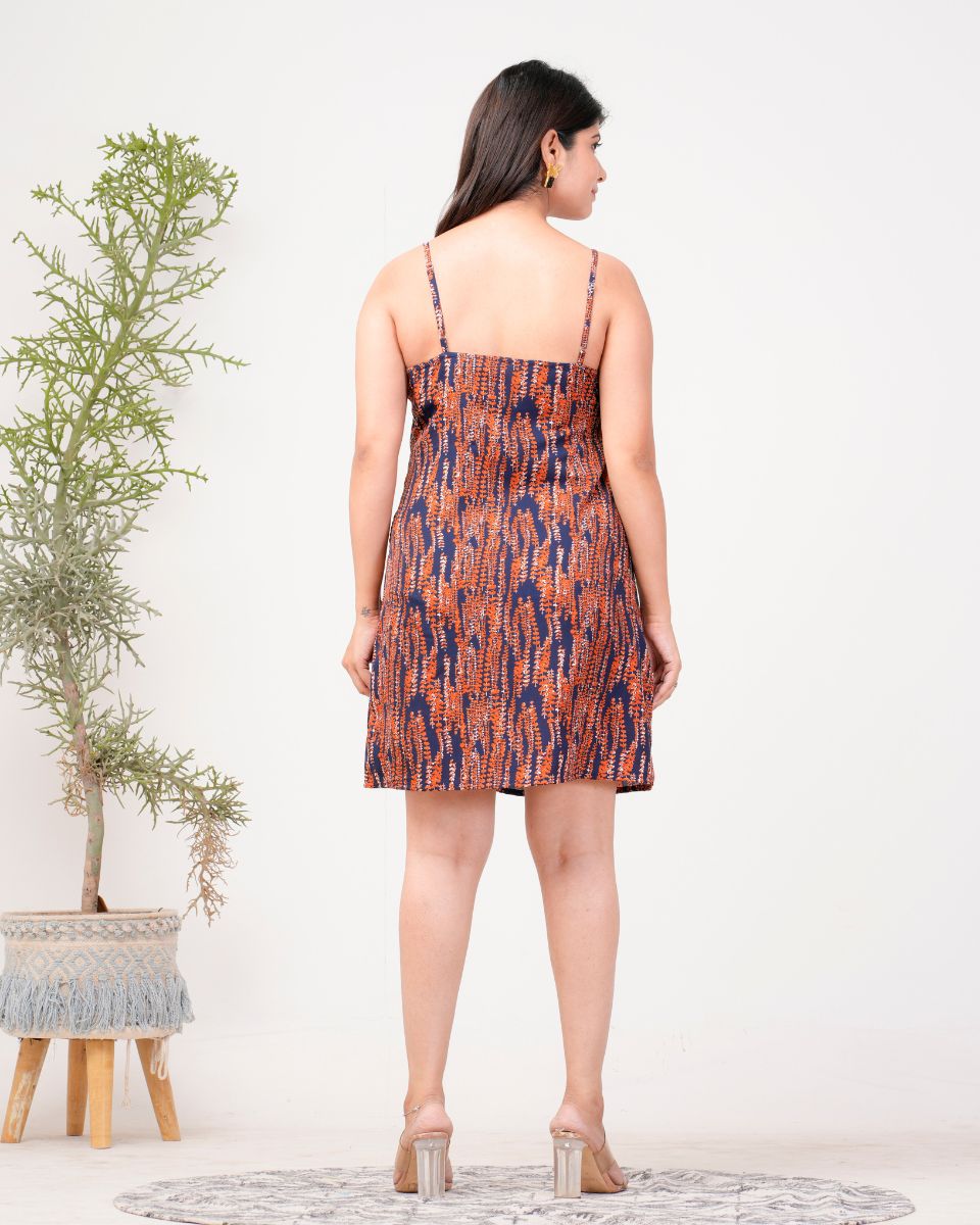 Abstract Printed Navy Blue And Maroon Cocktail Party Dress For Women