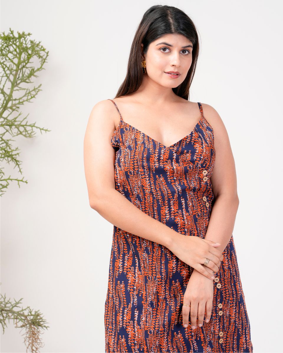 Abstract Printed Navy Blue And Maroon Cocktail Party Dress For Women
