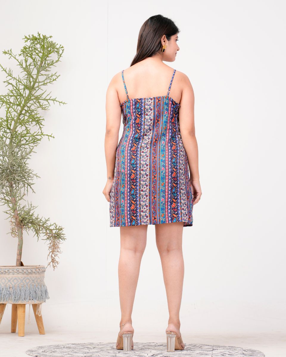 Blue Stripped Printed Cami Strap Casual Dress For Women