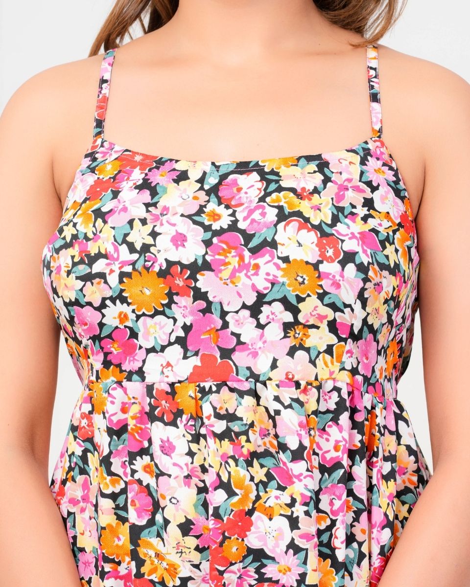 Multicolor Poly Crepe Floral Maxi Dress For Women