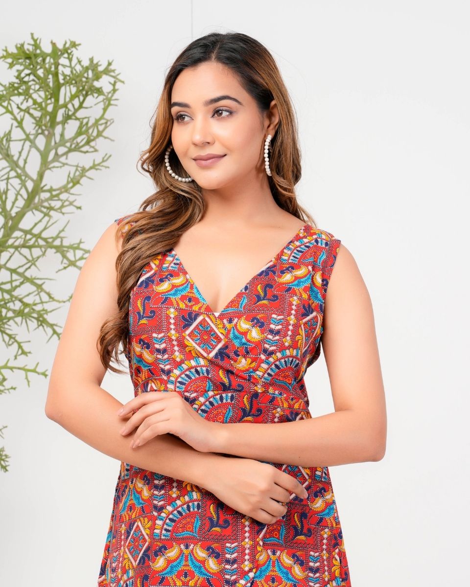 Maroon Poly Crepe Overlap Midi Dress For Women