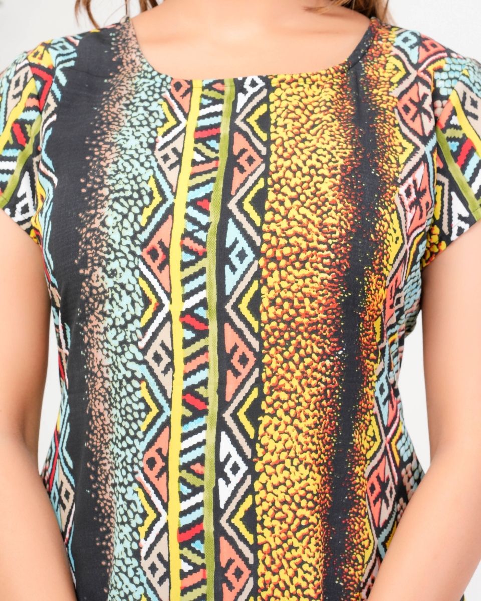Chevron Printed Multicolor Poly Crepe Dress For Women